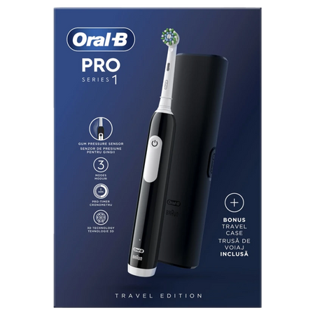 SZCZOTECZKA ELEKTRYCZNA DO ZĘBÓW ORAL-B PRO SERIES 1 CZARNA 3 TRYBY + ETUI