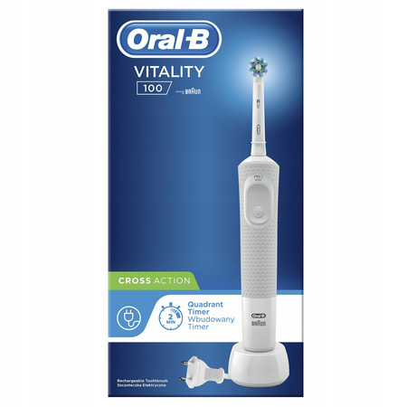 SZCZOTECZKA ELEKTRYCZNA BRAUN ORAL-B VITALITY 100 BIAŁA KOŃCÓWKI DODATKI