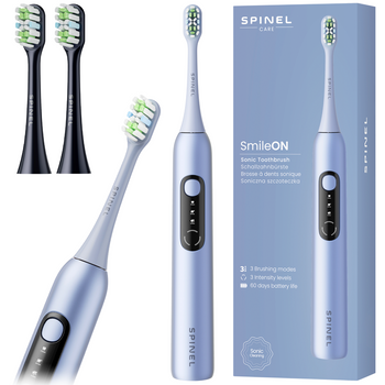Szczoteczka SpinelCare SmileOn Blue + Końcówki do szczoteczki Spinel Care SmileON Czarne 2 sztuki