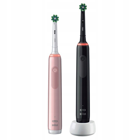 Szczoteczka Oral-B Pro 3 3900N Czarna+Różowa Dwupak  + precision w/a + 3d white zam