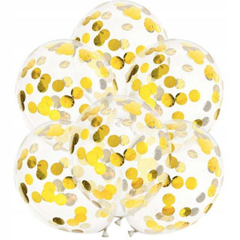 Balony transparentne ze złotym konfetti 30cm 6 szt.