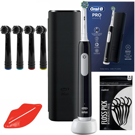 Szczoteczka Oral-B Pro 1 Czarna + etui black + 4x końcówki black+ gratisy