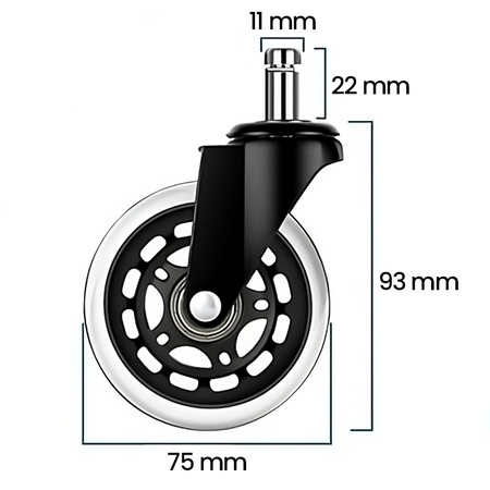 5x GUMOWE KÓŁKA DO FOTELA OBROTOWEGO KAUCZUKOWE ŁOŻYSKOWANE 11mm