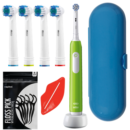 Szczoteczka Oral-b Pro Junior 6+ Zielona + 4x końcówka zamienna Precision Clean SB-17A + etui niebieskie