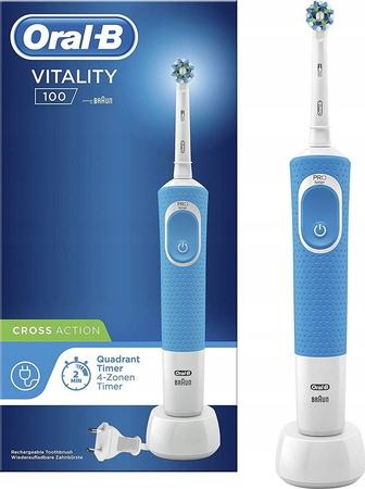 Szczoteczka Oral-b Vitality 100 Niebieska + etui białe + 4 prec