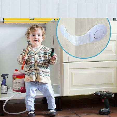 Blokada szafek/szuflad na pasku, biała x1