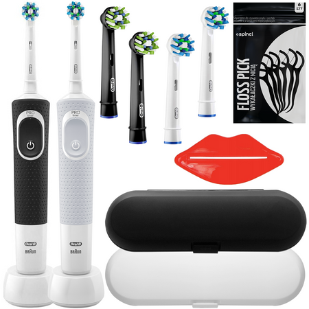 Szczoteczka Oral-B Vitality 100 Czarna + Vitality 100 Biała + dodatki