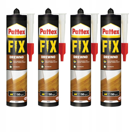 KLEJ MONTAŻOWY PATTEX FIX DREWNO 400G X4 + PISTOLET DO KARTUSZY