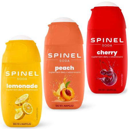 3x Syrop Spinel Soda z witaminami brzoskwinia lemoniada wiśnia 65ml