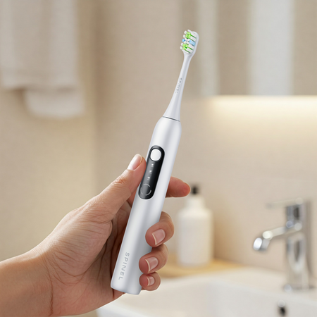 Szczoteczka SpinelCare SmileOn White + 2 czarne końcówki