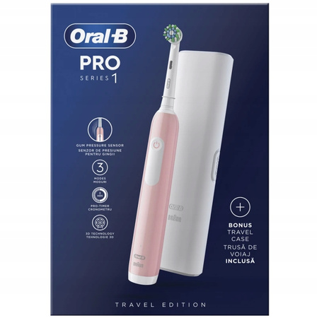 Szczoteczka Oral-B Pro 1 Różowa + etui white + 4x końcówki black + gratisy