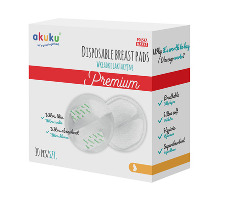 AKUKU WKŁADKI LAKTACYJNE PREMIUM ULTRACIENKIE 1 mm 30 SZTUK