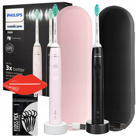 Szczoteczka Philips HX3675/15 dwupak + etui pudrowy róż, czarne