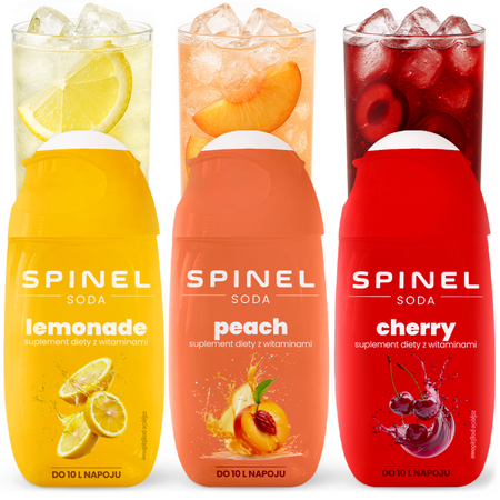 3x Syrop Spinel Soda z witaminami brzoskwinia lemoniada wiśnia 65ml
