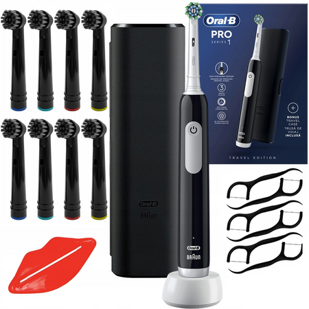 Szczoteczka Oral-B Pro 1 Czarna + etui black + 8x końcówki black + gratisy