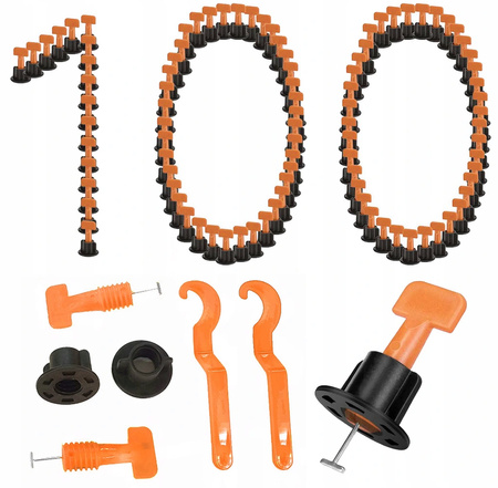 100x SYSTEM POZIOMOWANIA PŁYTEK KLIPSY v.2 + KLUCZ