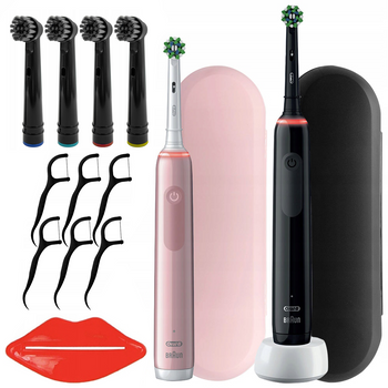 Szczoteczka Oral-B Pro 3 3900N Czarna+Różowa Dwupak  + precision w/a + etui czarne i różowe