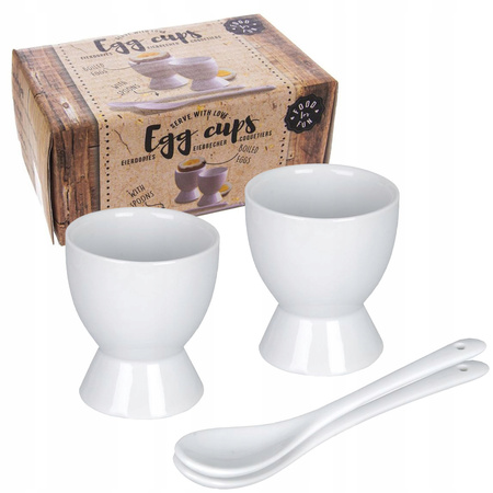 PODSTAWKI NA JAJKO Z ŁYŻECZKAMI PORCELANOWE BIAŁE 2 SZTUKI ZESTAW