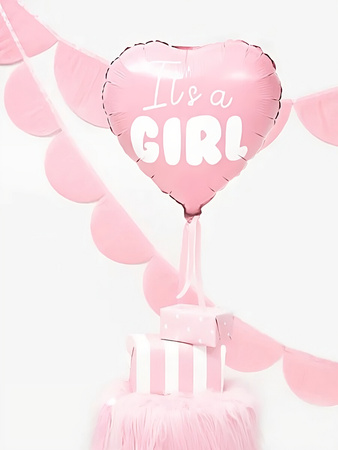 Balon foliowy "It's a girl" serce  różowe 48cm