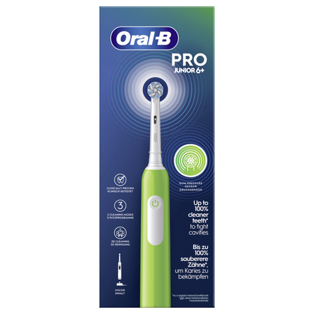 Szczoteczka Oral-b Pro Junior 6+ Zielona + 4x końcówka zamienna Precision Clean SB-17A + etui niebieskie