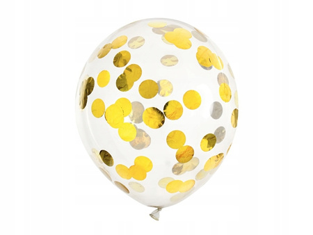Balony transparentne ze złotym konfetti 30cm 6 szt.