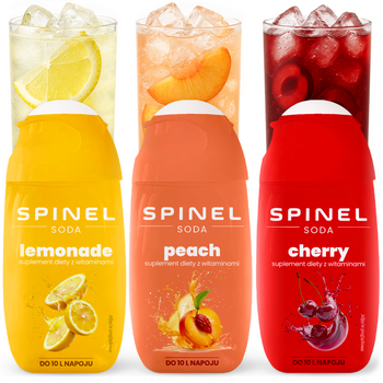 3x Syrop Spinel Soda z witaminami brzoskwinia lemoniada wiśnia 65ml