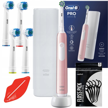 SZCZOTECZKA ELEKTRYCZNA DO ZĘBÓW ORAL-B PRO SERIES 1 RÓŻOWA ETUI DODATKI