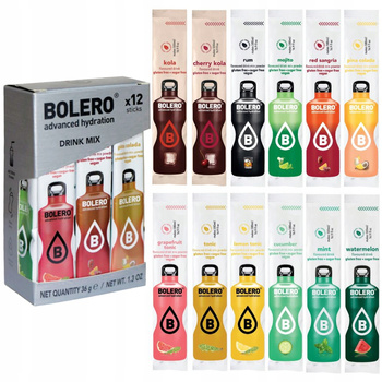 12x NAPÓJ BOLERO PARTY MIX SMAKÓW PROSZEK DO SATURATORA BEZ CUKRU DO WODY