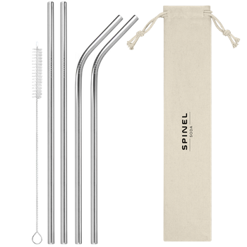 4x METALOWE SŁOMKI SPINEL SODA RURKI WIELORAZOWE DO NAPOJÓW + CZYŚCIK