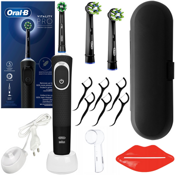 Oral-B Vitality Pro D103 Czarna Black + 2x Końcówka Oral-B Cross Action EB50BK CZARNA + dodatki