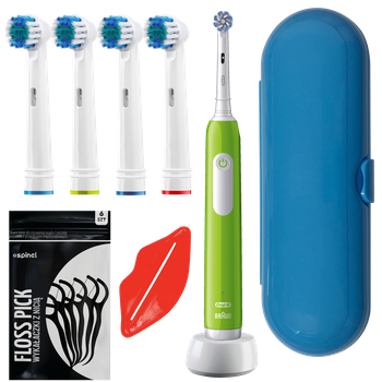 Szczoteczka Oral-b Pro Junior 6+ Zielona + 4x końcówka zamienna Precision Clean SB-17A + etui niebieskie