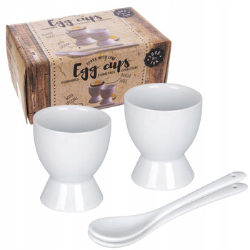PODSTAWKI NA JAJKO Z ŁYŻECZKAMI PORCELANOWE BIAŁE 2 SZTUKI ZESTAW
