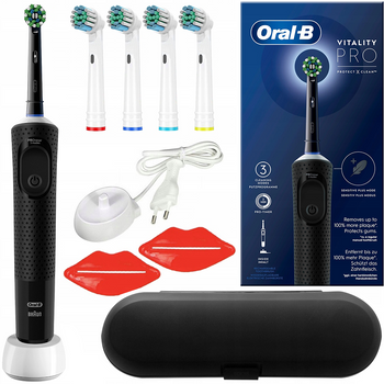 Oral-B Vitality Pro D103 Protect X Clean (Cross Action Black) + 4 zam. precision + etui czarne + 2x wyciskacz