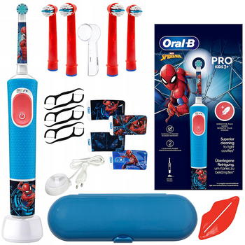 ORAL-B VITALITY D103 SPIDERMAN + 4 Końcówki zam, osłonka, wyciskacz, wykałaczki, etui