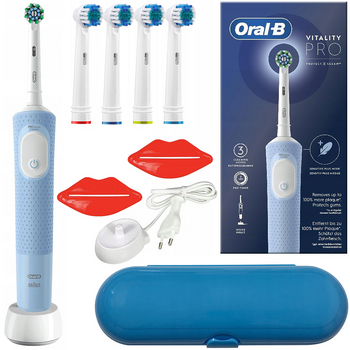 Szczoteczka Oral-B Vitality Pro D103 Blue + niebieskie etui + 4 końcówki zamienne + 2 wyciskacze
