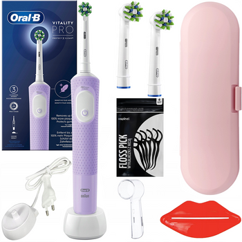 Oral-B Vitality Pro D103 Lilac Violet + 2x Końcówka Oral-B Cross Action EB50BK + dodatki