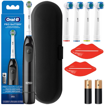 Szczoteczka Oral-B Adult Czarna na baterie+ 4 kon. zam. precision + 2x wyciskacz + etui