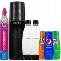 ZESTAW SATURATOR SODASTREAM TERRA BLACK Z 2 BUTELKAMI + SYROPY KONCENTRATY