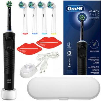 Oral-B Vitality Pro D103 Protect X Clean (Cross Action Black) + 4 zam. precision + etui białe + 2x wyciskacz