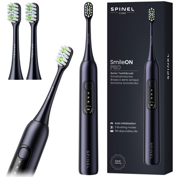 Szczoteczka SpinelCare SmileOn PRO Black + 2 czarne końcówki