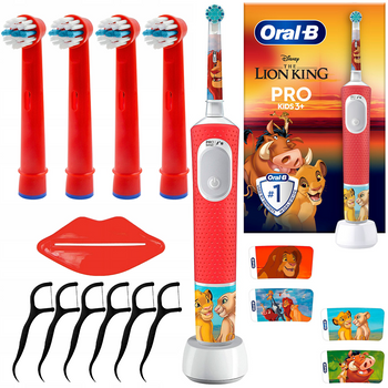 Szczoteczka Oral-B Vitality Pro 103 Król Lew + Kids Soft Bristles EB-10A Red x4 + gratisy