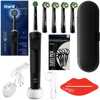 Oral-B Vitality Pro D103 Czarna Black + 4x Końcówka Oral-B Cross Action EB50BK CZARNA + dodatki