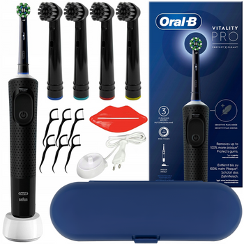Oral-B Vitality Pro D103 Protect X Clean (Cross Action Black) + 4 końcówki precision czarne + etui granatowe