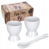 PODSTAWKI NA JAJKO Z ŁYŻECZKAMI PORCELANOWE BIAŁE 2 SZTUKI ZESTAW