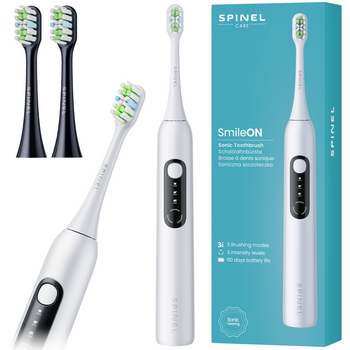 Szczoteczka SpinelCare SmileOn White + 2 czarne końcówki